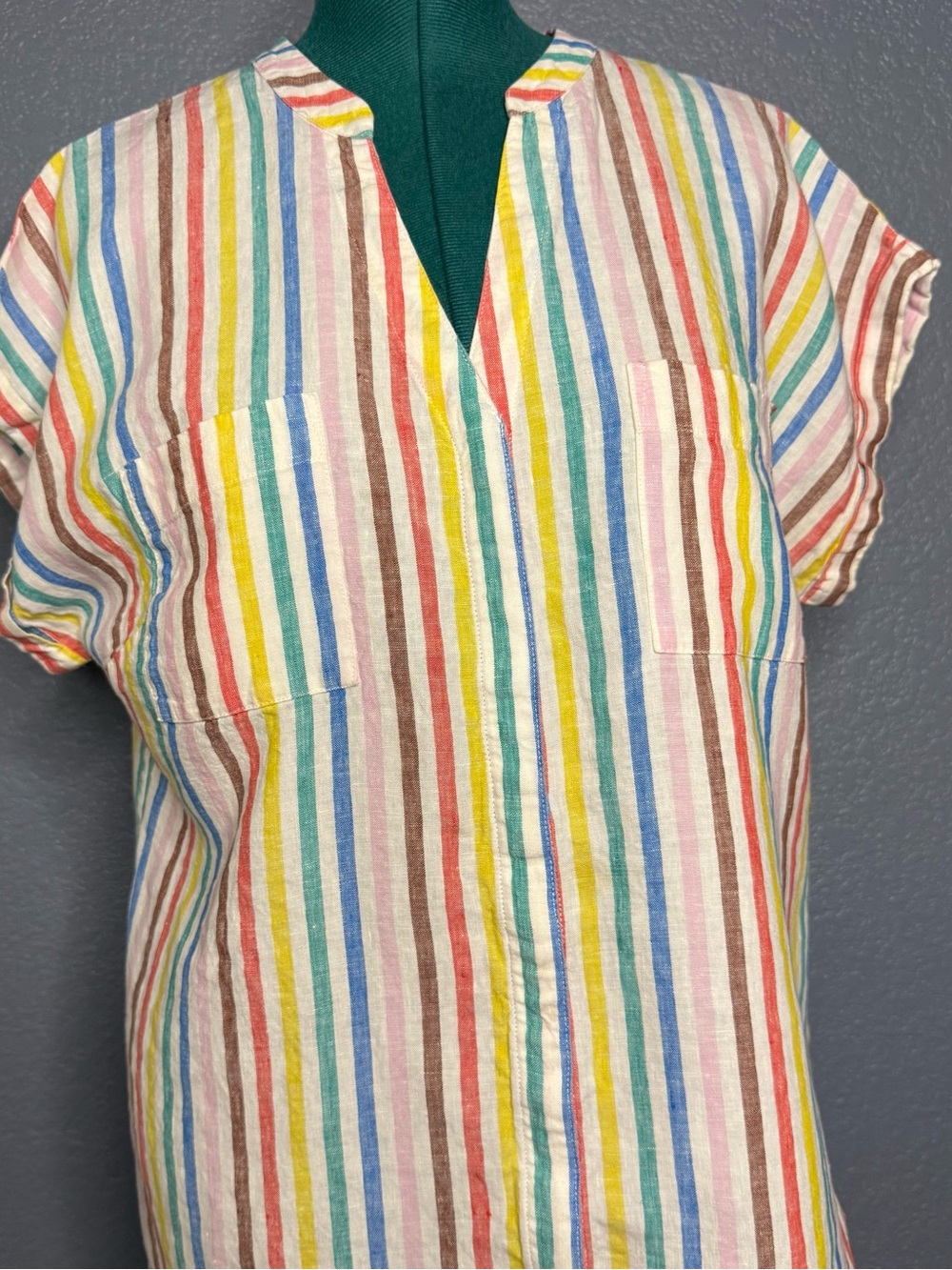 Boden 100% Linen Striped Blouse Multicolor Short Sleeve Relaxed Fit Size 18 - Picture 2 of 10
